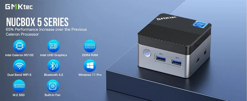 GMKtec KB5 Mini-PC Intel Celeron N5105 Windows 11 Pro 4K Mini-PC DDR4 8 GB RAM 128 GB ROM WiFi5 BT4.2 Desktop-Computer Arbeit