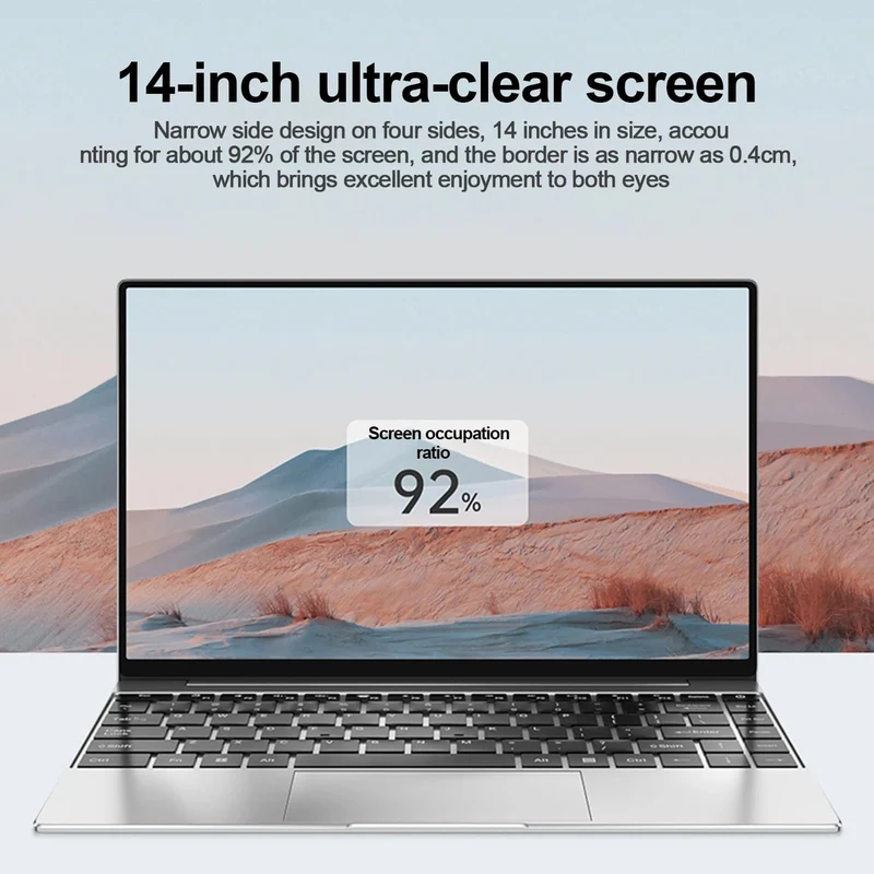 Ultraflacher Laptop 14.1 Zoll, 16 GB RAM, 2 TB SSD, Intel N3700, Notebook, Gamer, 1920 x 1080 Display, Büro-Computer, PC, Windows 11 Pro