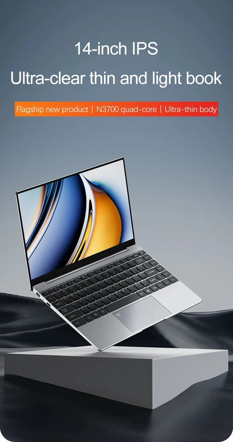 Ultraflacher Laptop 14.1 Zoll, 16 GB RAM, 2 TB SSD, Intel N3700, Notebook, Gamer, 1920 x 1080 Display, Büro-Computer, PC, Windows 11 Pro