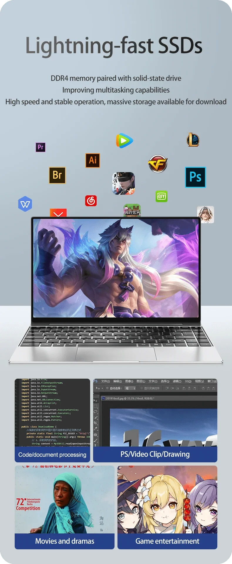 Ultraflacher Laptop 14.1 Zoll, 16 GB RAM, 2 TB SSD, Intel N3700, Notebook, Gamer, 1920 x 1080 Display, Büro-Computer, PC, Windows 11 Pro