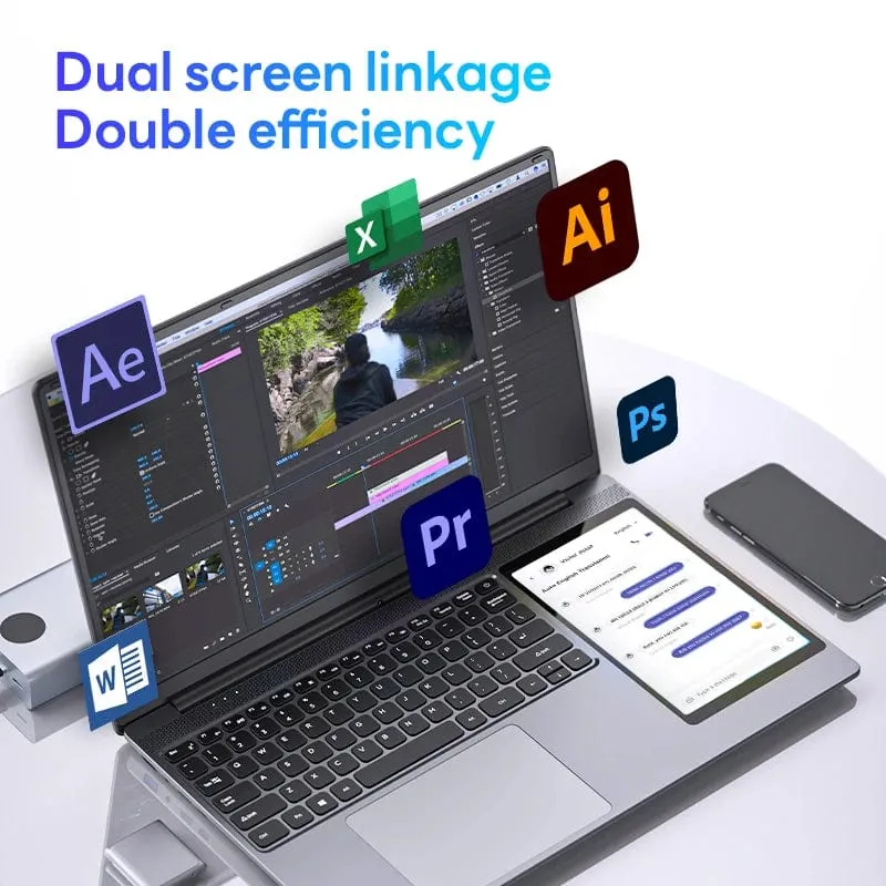 15.6"+7" Dual-Screen-Laptop Intel Celeron N100 32GB 16GB DDR4 RGB-Tastatur mit Hintergrundbeleuchtung Computer Notebook Laptops Touchscreen