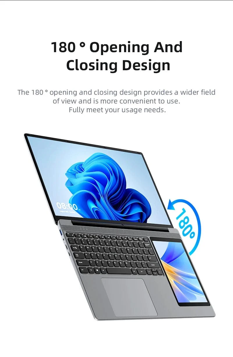 15.6"+7" Dual-Screen-Laptop Intel Celeron N100 32GB 16GB DDR4 RGB-Tastatur mit Hintergrundbeleuchtung Computer Notebook Laptops Touchscreen