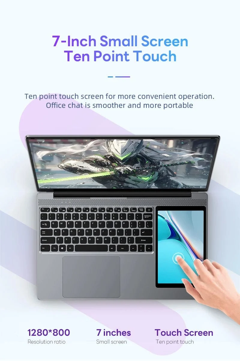 15.6"+7" Dual-Screen-Laptop Intel Celeron N100 32GB 16GB DDR4 RGB-Tastatur mit Hintergrundbeleuchtung Computer Notebook Laptops Touchscreen