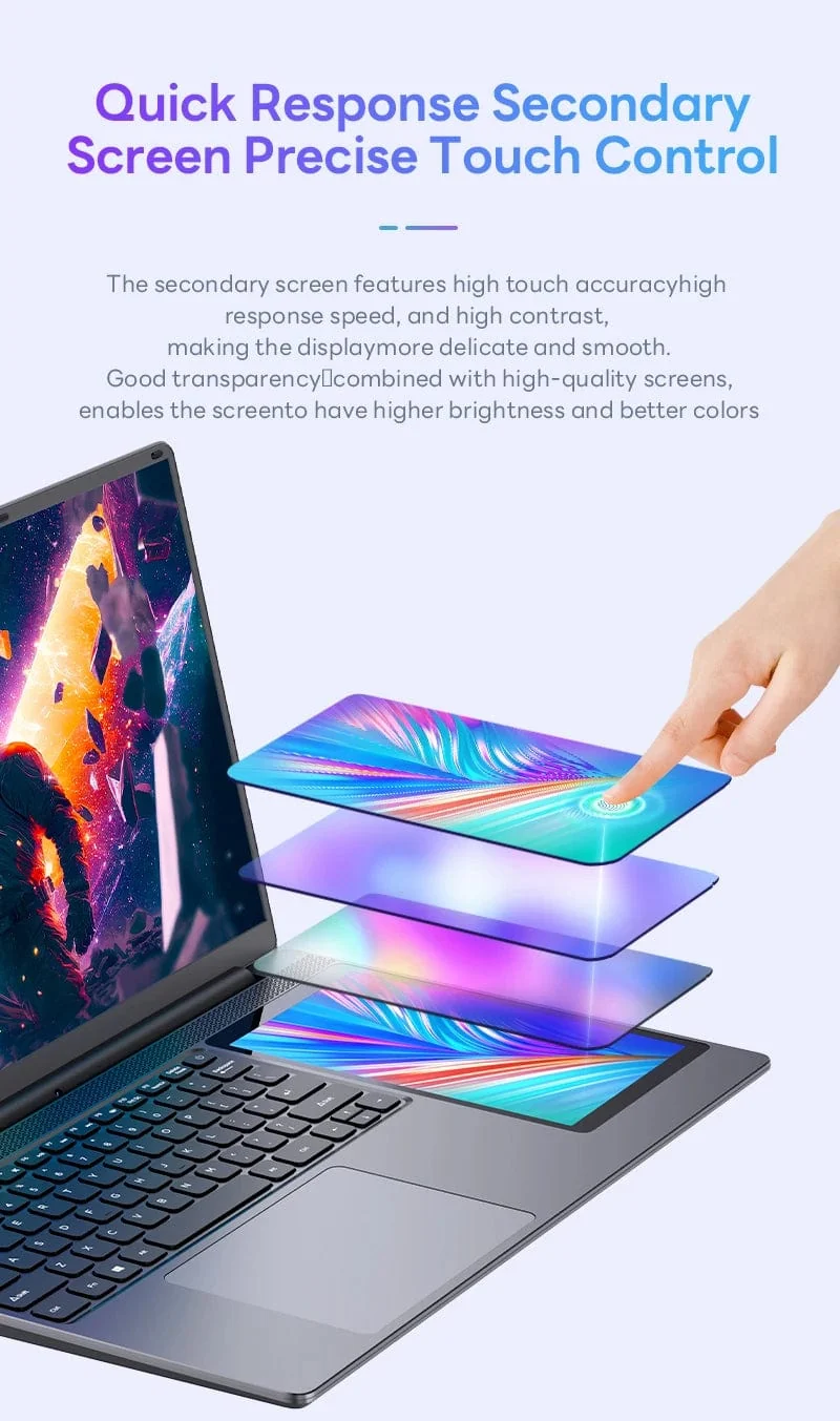 15.6"+7" Dual-Screen-Laptop Intel Celeron N100 32GB 16GB DDR4 RGB-Tastatur mit Hintergrundbeleuchtung Computer Notebook Laptops Touchscreen