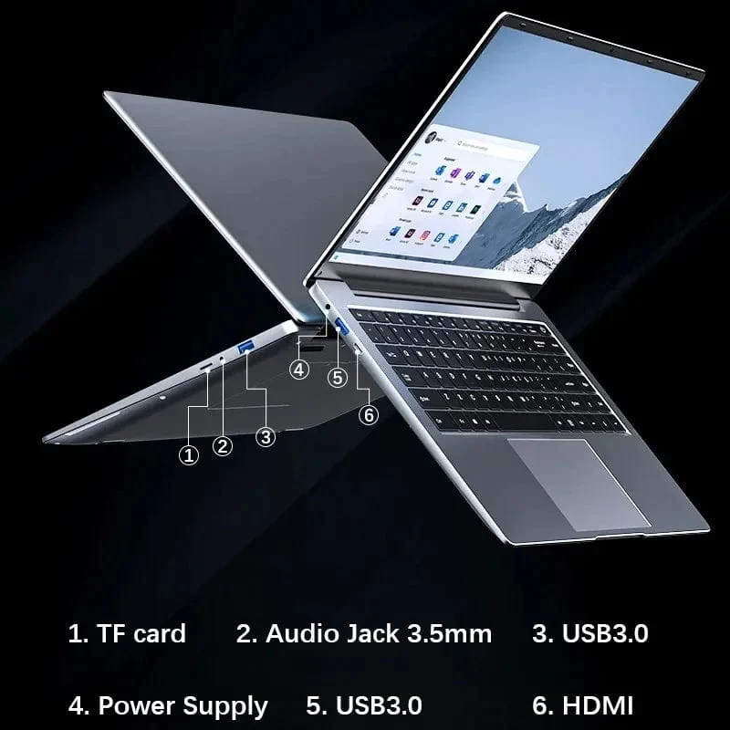 2024 Neuer Laptop-Computer Windows 11 Pro Ultra Slim Notebook 14.1 Zoll Intel Pentium N3700 16GB 1024GB Büro-Studien-PC-Computer