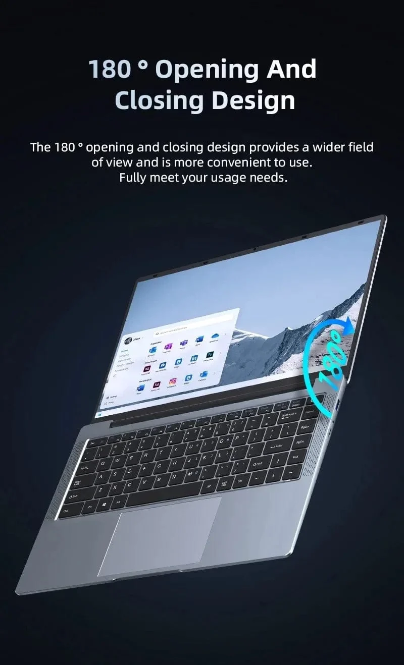 2024 Neuer Laptop-Computer Windows 11 Pro Ultra Slim Notebook 14.1 Zoll Intel Pentium N3700 16GB 1024GB Büro-Studien-PC-Computer