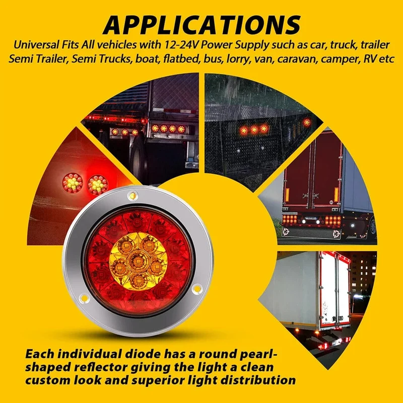 2 Stücke 12V 24V Runde LED Rot Gelb Rücklicht Bremse Hinten Stoßstange Blinker Nebel Lauflicht für Anhänger Lkw RV