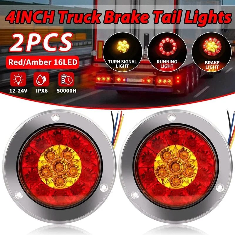2 Stücke 12V 24V Runde LED Rot Gelb Rücklicht Bremse Hinten Stoßstange Blinker Nebel Lauflicht für Anhänger Lkw RV