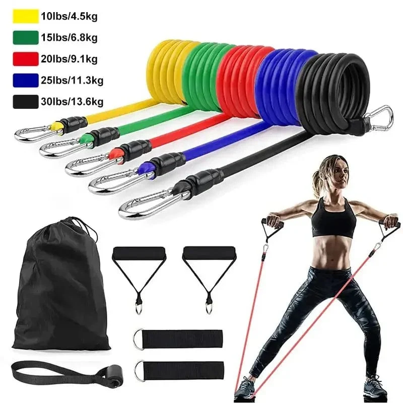 11 Stück/Set Zugseil, Widerstandsbänder, tragbare Fitnessgeräte, Knöchelgurt, Brust-Expander, elastisches Übungsband