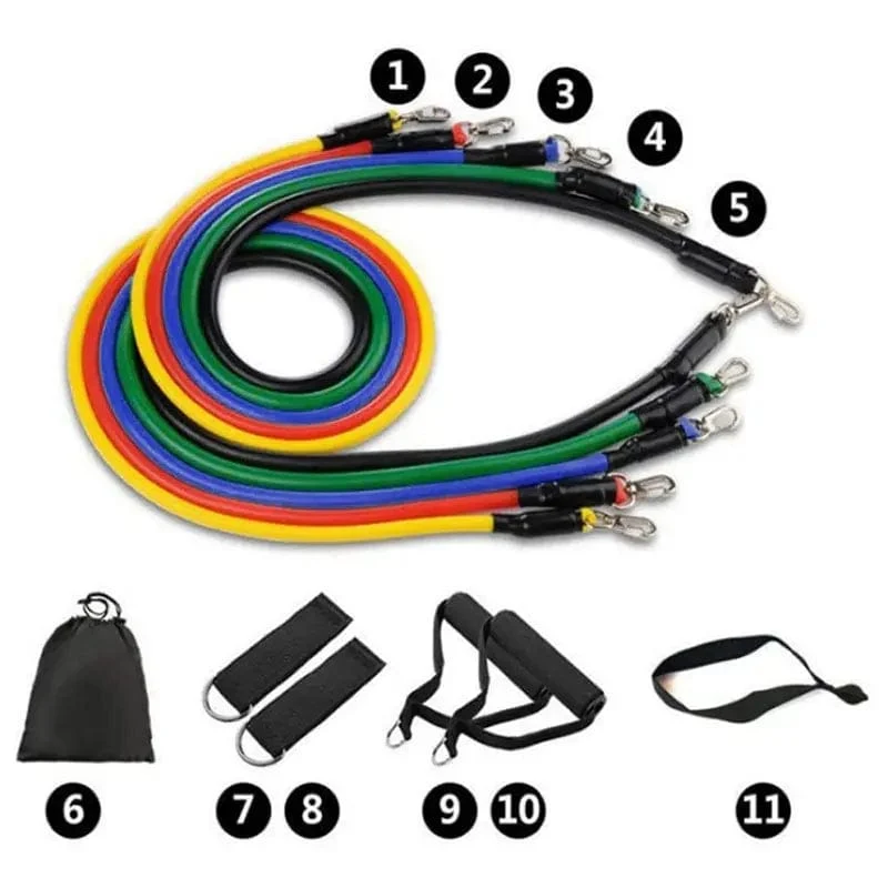 11 Stück/Set Zugseil, Widerstandsbänder, tragbare Fitnessgeräte, Knöchelgurt, Brust-Expander, elastisches Übungsband
