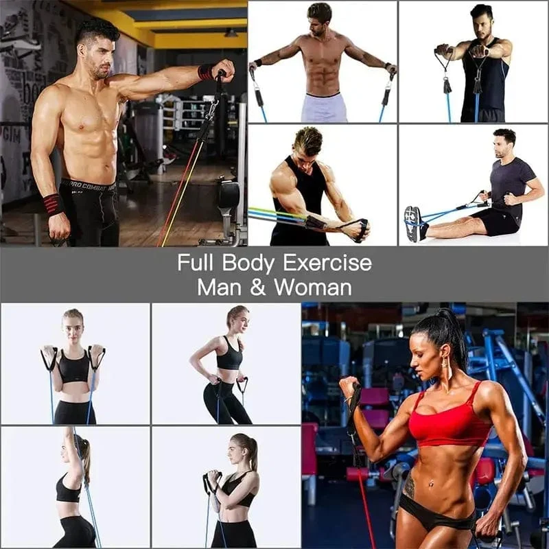 11 Stück/Set Zugseil, Widerstandsbänder, tragbare Fitnessgeräte, Knöchelgurt, Brust-Expander, elastisches Übungsband