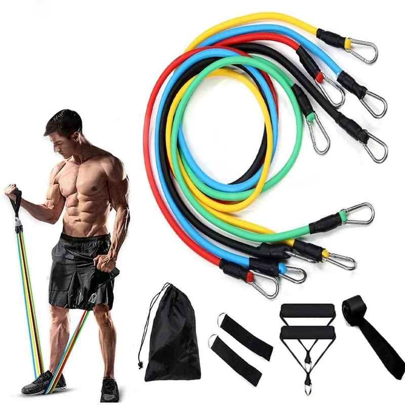 11-teiliges Set Widerstandsbänder, Spanner, Zugseil, Fitness, Multifunktions-Spanner, Anzug, Muskeltrainingsgürtel, elastische Ärmelbänder