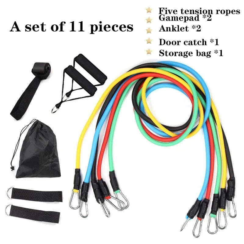 11-teiliges Set Widerstandsbänder, Spanner, Zugseil, Fitness, Multifunktions-Spanner, Anzug, Muskeltrainingsgürtel, elastische Ärmelbänder