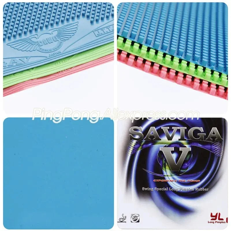 Bunte DAWEI SAVIGA V Pips-lange Tischtennis Gummi Rosa Grün Blau Lange Pips SAVIGA-V Ping Pong Deckblatt OX