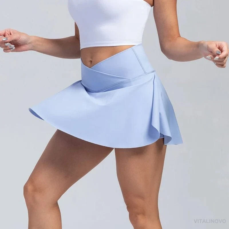 VITALINOVO Damen-Tennisröcke mit hoher Taille und Crossover-Design, Bauchkontrolle, Plissierte Golf-Skorts, Röcke für Damen mit Shorts-Taschen