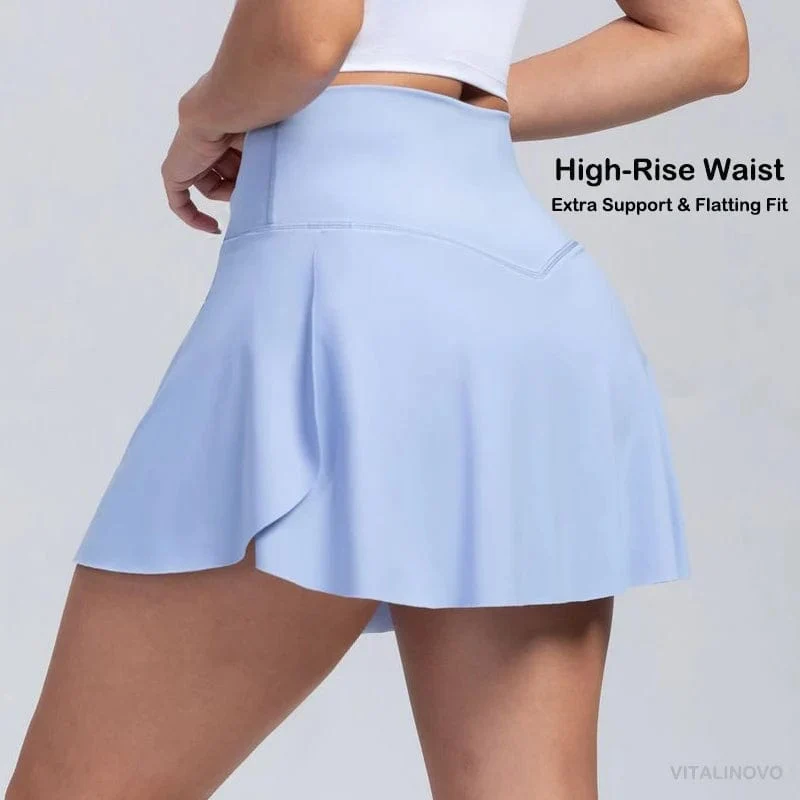 VITALINOVO Damen-Tennisröcke mit hoher Taille und Crossover-Design, Bauchkontrolle, Plissierte Golf-Skorts, Röcke für Damen mit Shorts-Taschen