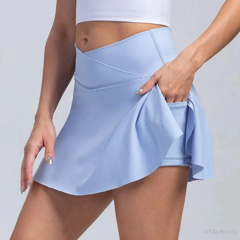 VITALINOVO Damen-Tennisröcke mit hoher Taille und Crossover-Design, Bauchkontrolle, Plissierte Golf-Skorts, Röcke für Damen mit Shorts-Taschen