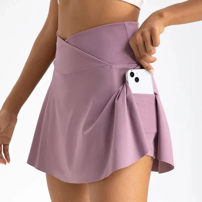 VITALINOVO Damen-Tennisröcke mit hoher Taille und Crossover-Design, Bauchkontrolle, Plissierte Golf-Skorts, Röcke für Damen mit Shorts-Taschen