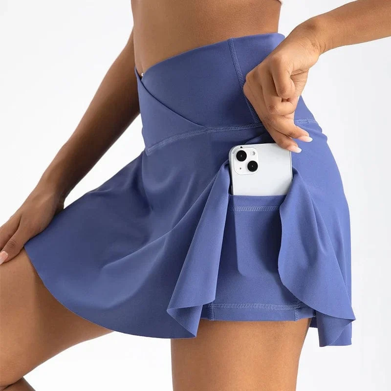 VITALINOVO Damen-Tennisröcke mit hoher Taille und Crossover-Design, Bauchkontrolle, Plissierte Golf-Skorts, Röcke für Damen mit Shorts-Taschen