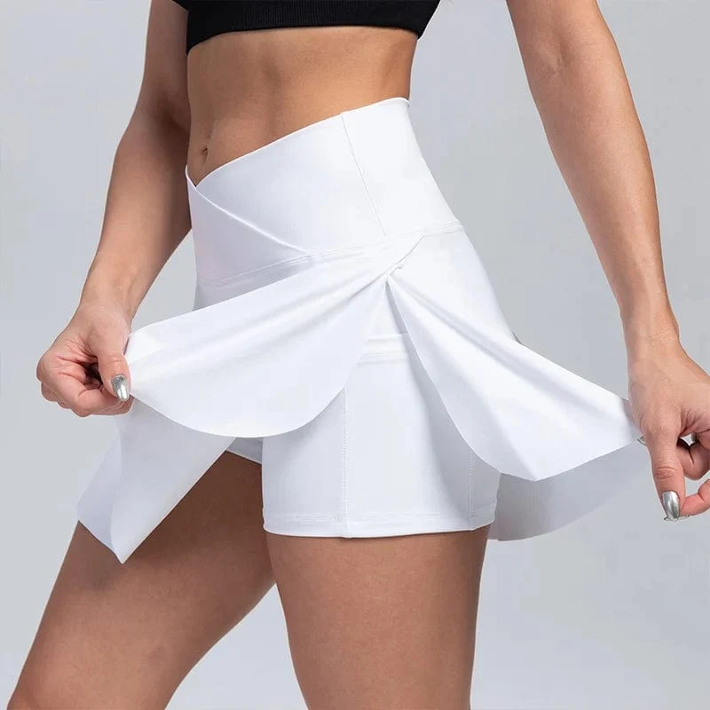 VITALINOVO Damen-Tennisröcke mit hoher Taille und Crossover-Design, Bauchkontrolle, Plissierte Golf-Skorts, Röcke für Damen mit Shorts-Taschen