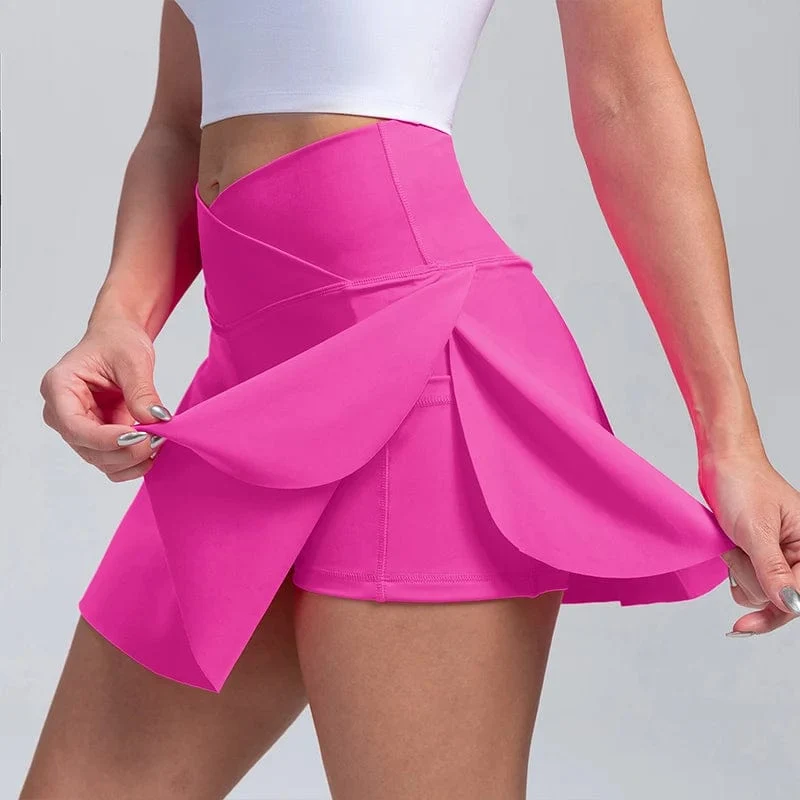 VITALINOVO Damen-Tennisröcke mit hoher Taille und Crossover-Design, Bauchkontrolle, Plissierte Golf-Skorts, Röcke für Damen mit Shorts-Taschen