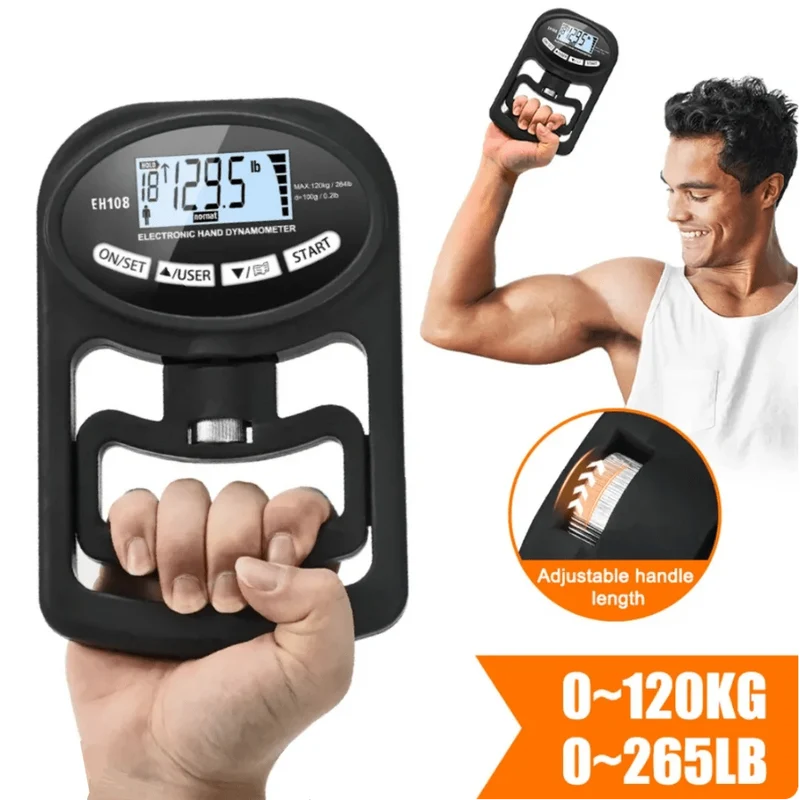 Griffstärke-Tester, 265 lbs/120 kg, digitaler Hand-Dynamometer, Griffstärke-Messgerät, USB-LCD-Bildschirm, Handgriff für Krafttraining, Sport