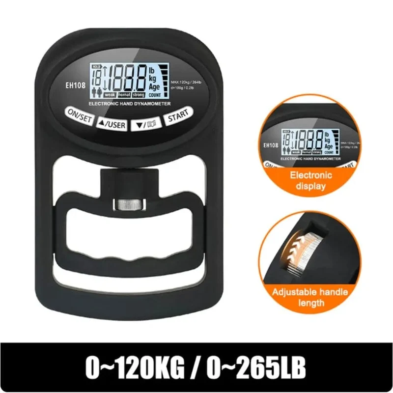 Griffstärke-Tester, 265 lbs/120 kg, digitaler Hand-Dynamometer, Griffstärke-Messgerät, USB-LCD-Bildschirm, Handgriff für Krafttraining, Sport