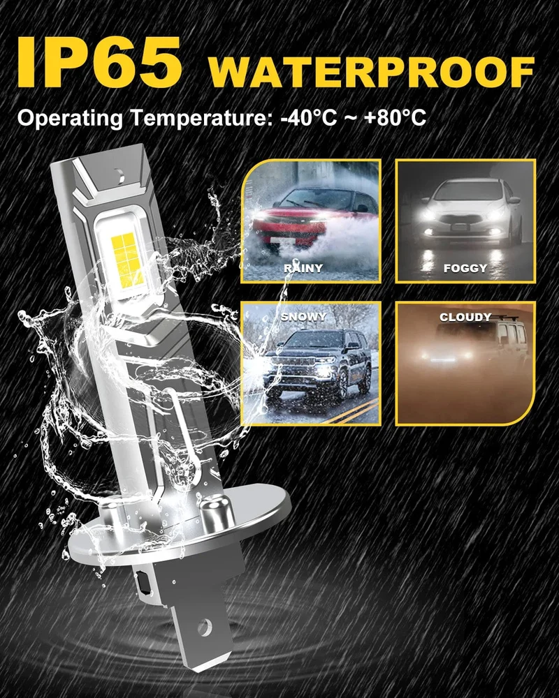 2 Stück Canbus Fehlerfreie H1 LED-Birnen Superhelles Fernlicht H1 Auto-LED-Kopfnebelscheinwerfer Lüfterlos 6500K Weiß 12V Mini-Größe