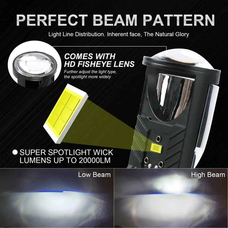 Y6D H4 LED-Projektor-Scheinwerferlampen Bi-LED-Linsenprojektor mit Lüfter H4 Mini-Projektorlinsenscheinwerfer Automobil-Hallo-Lo-Beam-Glühbirne