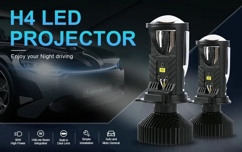 Y6D H4 LED-Projektor-Scheinwerferlampen Bi-LED-Linsenprojektor mit Lüfter H4 Mini-Projektorlinsenscheinwerfer Automobil-Hallo-Lo-Beam-Glühbirne