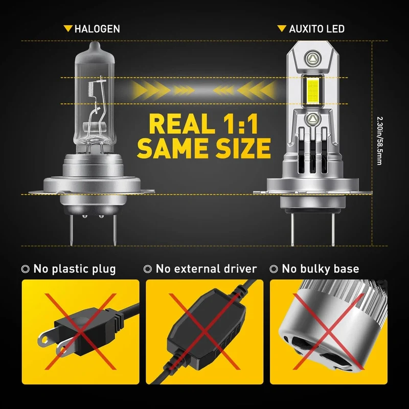 AUXITO 2 Stück Turbo H7 LED Canbus Kein Fehler Scheinwerferlampen mit Lüfter 100 W Hochleistungs-H7 LED-Autoscheinwerferlampe CSP Chip 20000LM