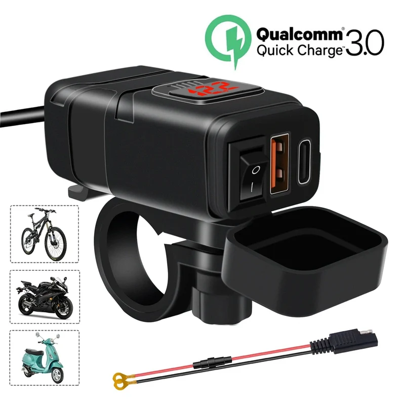 Motorrad USB Schnelle handy Ladegerät Wasserdicht 12v Port Buchse Stecker Mit Zelle Mobile Voltmeter Digital Für Bike Moto