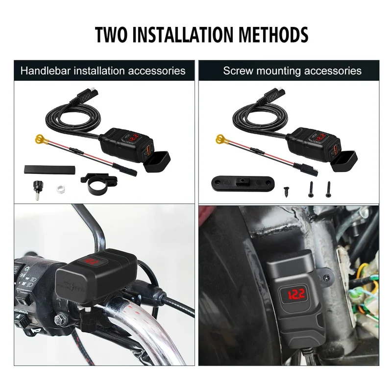 Motorrad USB Schnelle handy Ladegerät Wasserdicht 12v Port Buchse Stecker Mit Zelle Mobile Voltmeter Digital Für Bike Moto