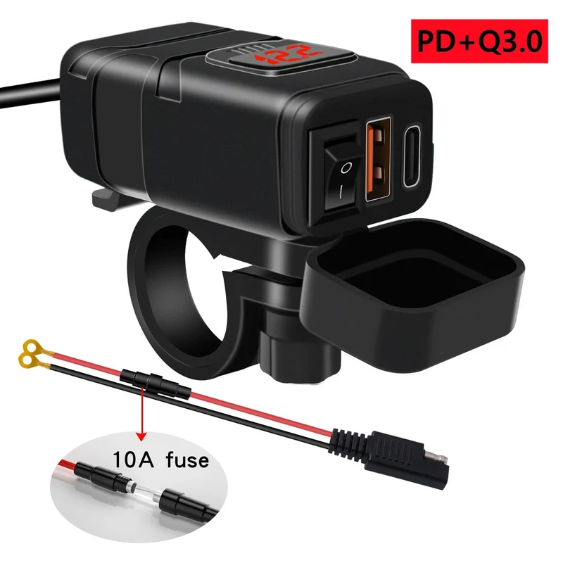 Motorrad USB Schnelle handy Ladegerät Wasserdicht 12v Port Buchse Stecker Mit Zelle Mobile Voltmeter Digital Für Bike Moto