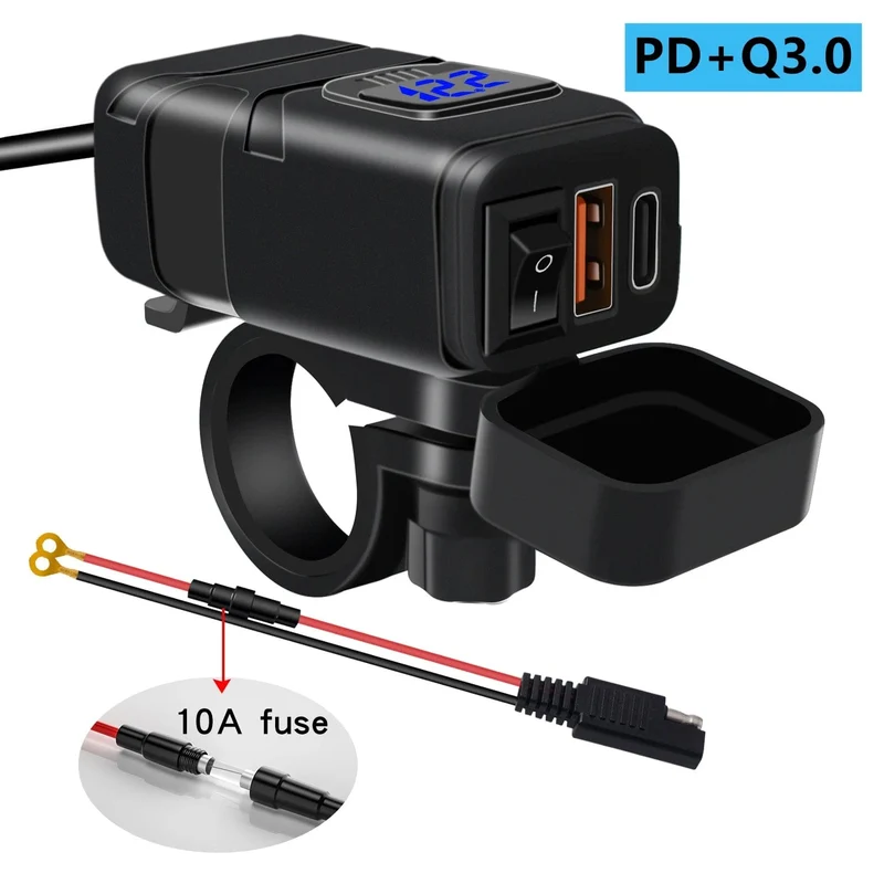 Motorrad USB Schnelle handy Ladegerät Wasserdicht 12v Port Buchse Stecker Mit Zelle Mobile Voltmeter Digital Für Bike Moto