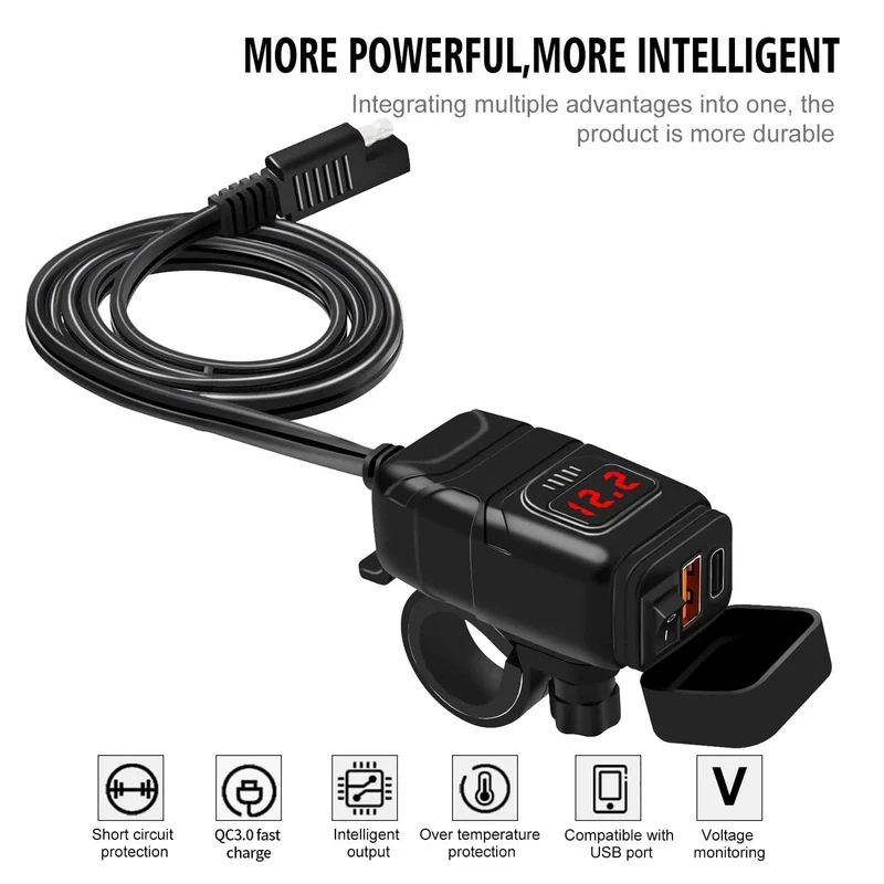 Motorrad USB Schnelle handy Ladegerät Wasserdicht 12v Port Buchse Stecker Mit Zelle Mobile Voltmeter Digital Für Bike Moto