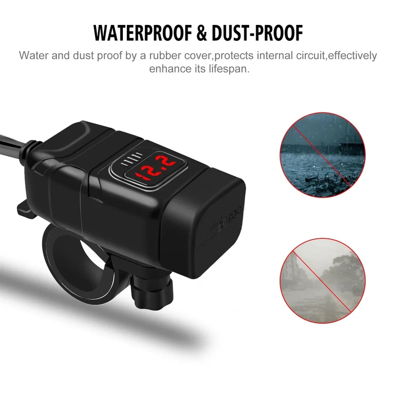 Motorrad USB Schnelle handy Ladegerät Wasserdicht 12v Port Buchse Stecker Mit Zelle Mobile Voltmeter Digital Für Bike Moto