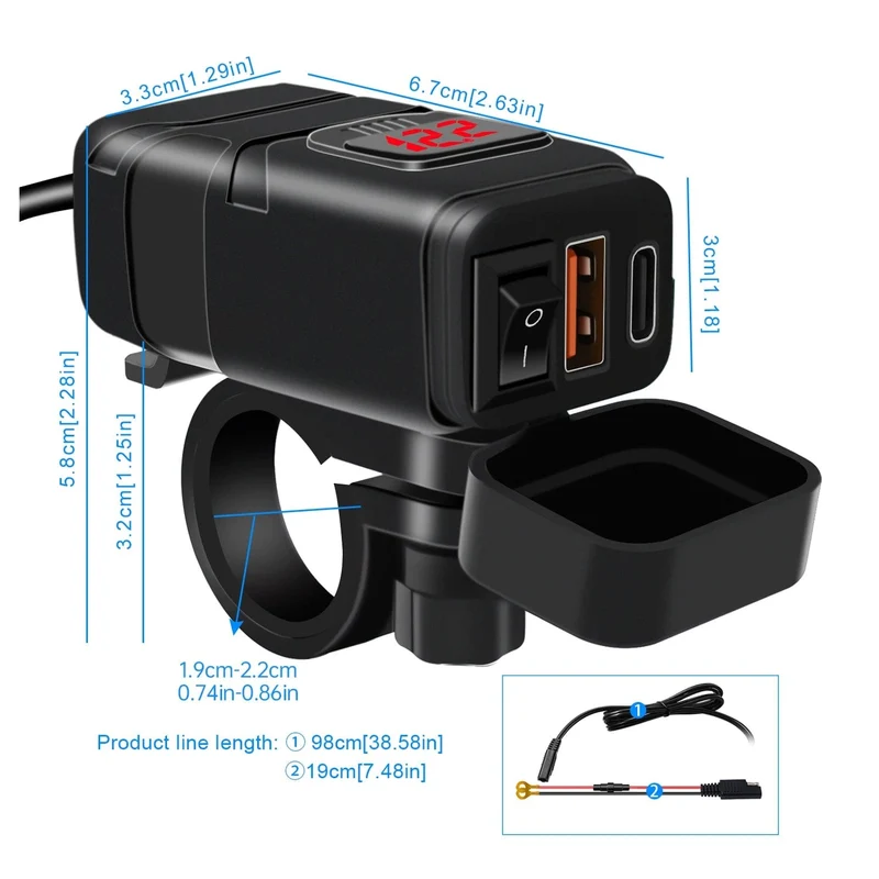 Motorrad USB Schnelle handy Ladegerät Wasserdicht 12v Port Buchse Stecker Mit Zelle Mobile Voltmeter Digital Für Bike Moto