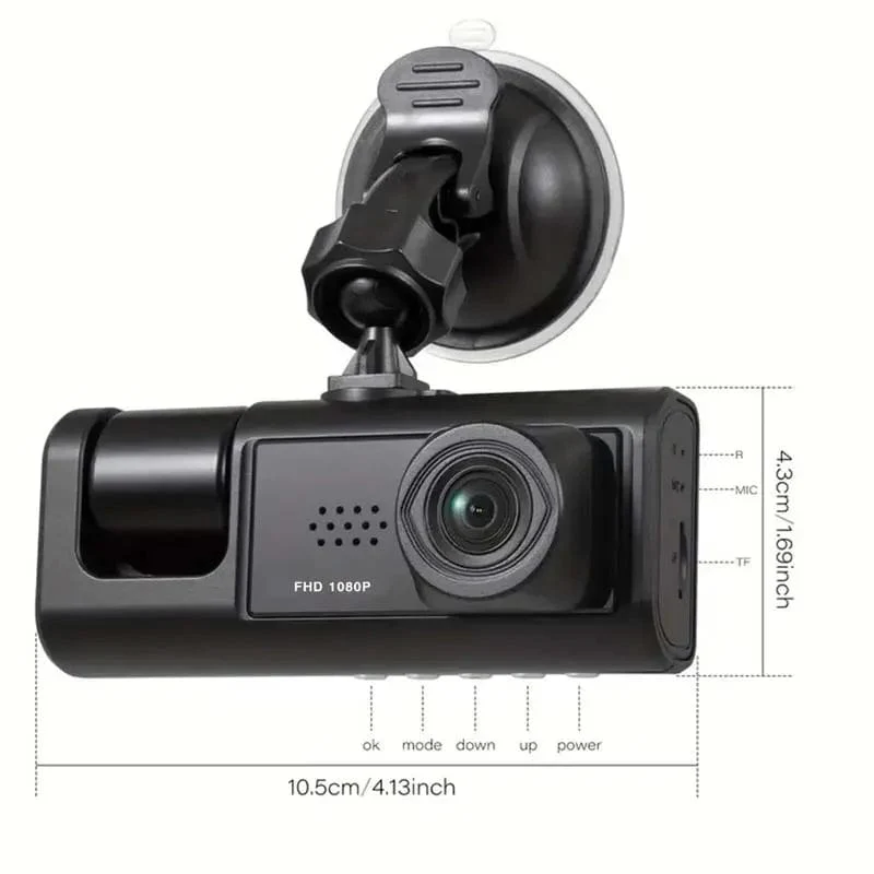 Dashcam mit IR-Nachtsicht-Loop-Aufnahme und 2-Zoll-IPS-Bildschirm 1080P 3 Kamera, DVR-Recorder, Videorecorder, Fahrzeug-DVR