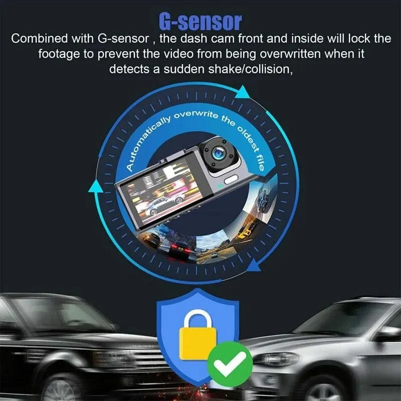 Dashcam mit IR-Nachtsicht-Loop-Aufnahme und 2-Zoll-IPS-Bildschirm 1080P 3 Kamera, DVR-Recorder, Videorecorder, Fahrzeug-DVR