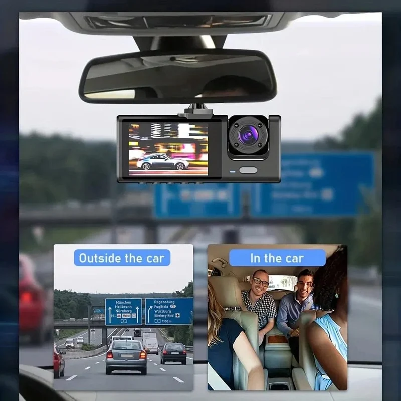 Dashcam mit IR-Nachtsicht-Loop-Aufnahme und 2-Zoll-IPS-Bildschirm 1080P 3 Kamera, DVR-Recorder, Videorecorder, Fahrzeug-DVR
