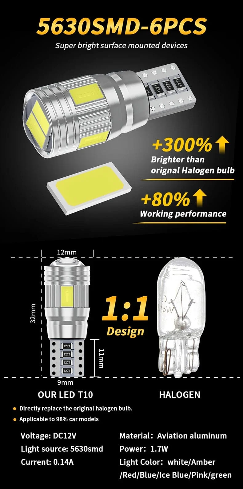 2 stücke T10 W5W Led-lampe Canbus Kein fehler 12V 6000K 5630 6SMD Auto Clarance Wedge Seite Reverse lampen Drehen Singal Licht Weiß Bernstein