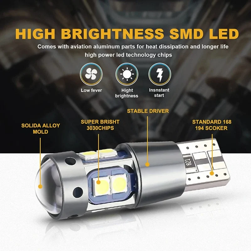 NLpearl 2x Signal Lampe T10 W5W Led Canbus Birne 12V 10SMD 3030 Chips W5W LED 168 194 Auto Keil parkplatz Licht Lesen Dome Licht