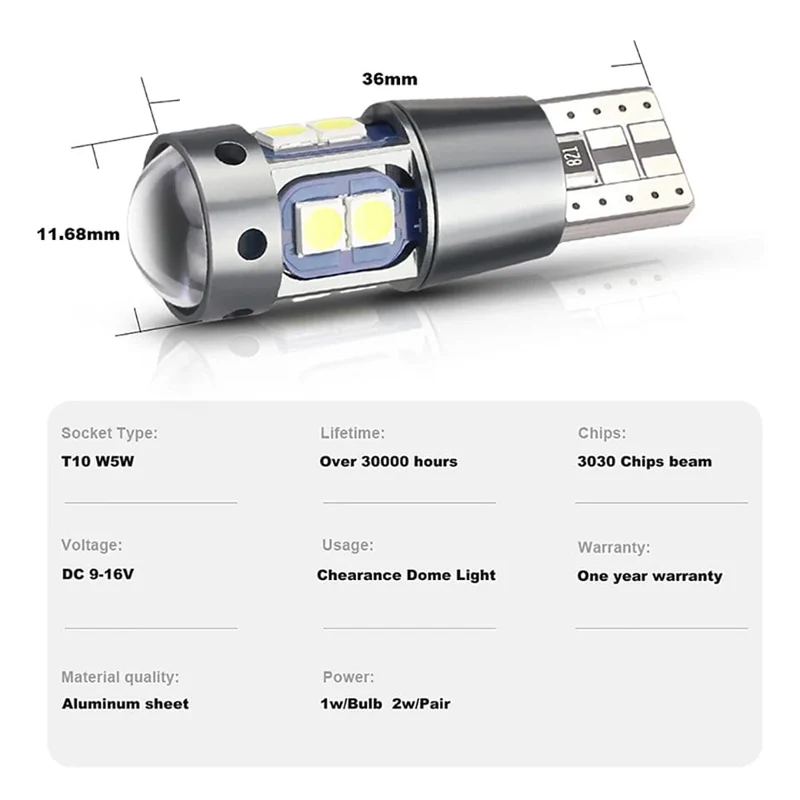 NLpearl 2x Signal Lampe T10 W5W Led Canbus Birne 12V 10SMD 3030 Chips W5W LED 168 194 Auto Keil parkplatz Licht Lesen Dome Licht
