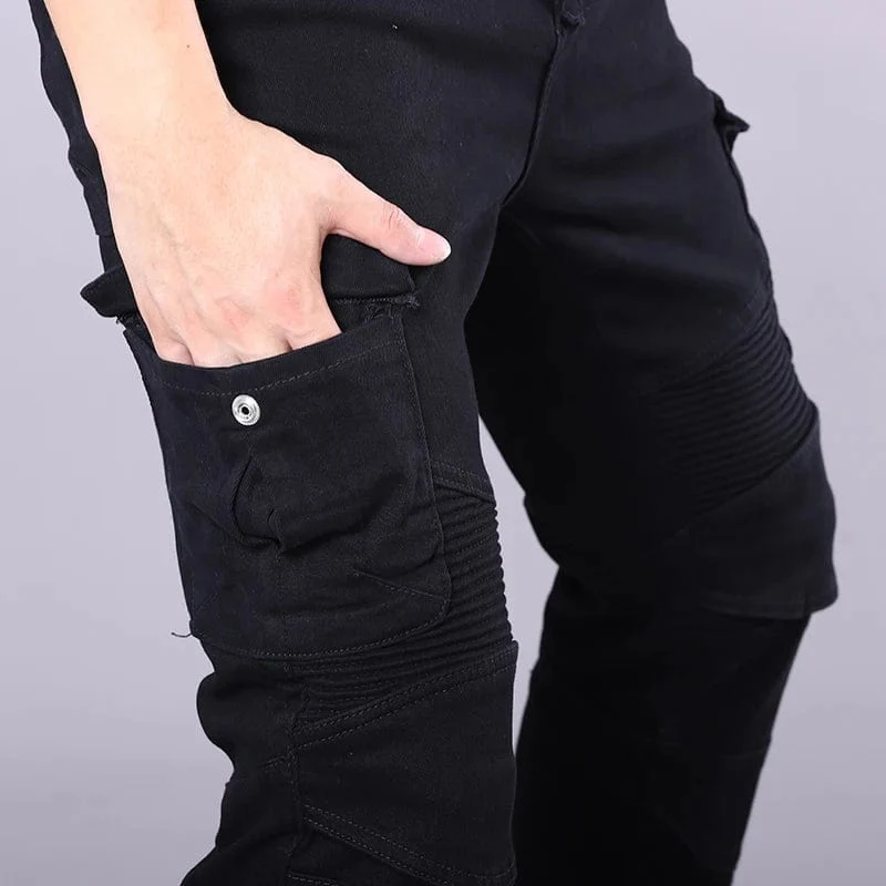 Klassische Herren-Motorradjeans, Outdoor-Reithose mit Schutzausrüstung, Moto-Jeans, Knieschützer, abnehmbare Motorradhose
