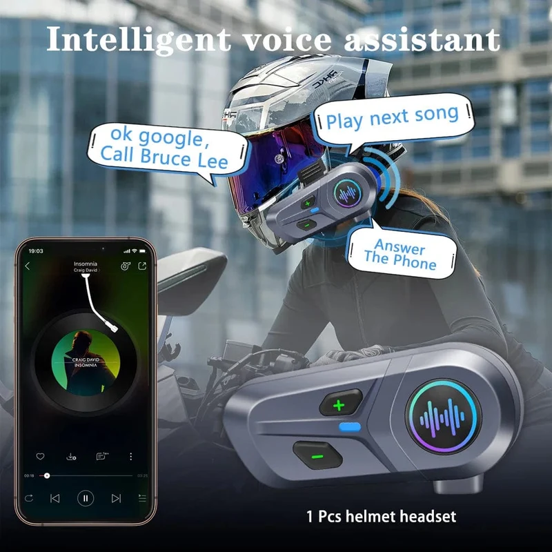 Intelligente Sprachsteuerung BT 5.4 Motorradhelm-Headset Kabelloses Wecken durch Sprachsteuerung Anruf Telefon Kopfhörer Musik-Player