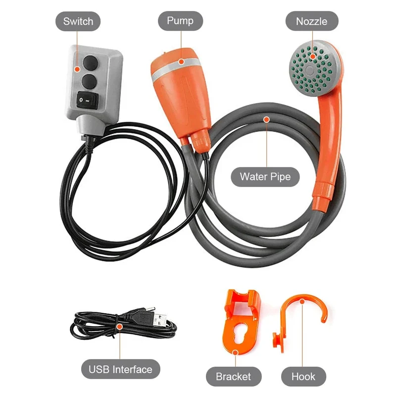 Campingdusche Outdoor Wandern Reisen Tragbare Dusche und 20L Eimer Set Autowaschanlage Pflanzenbewässerung Haustierreinigung Elektrische Pumpe