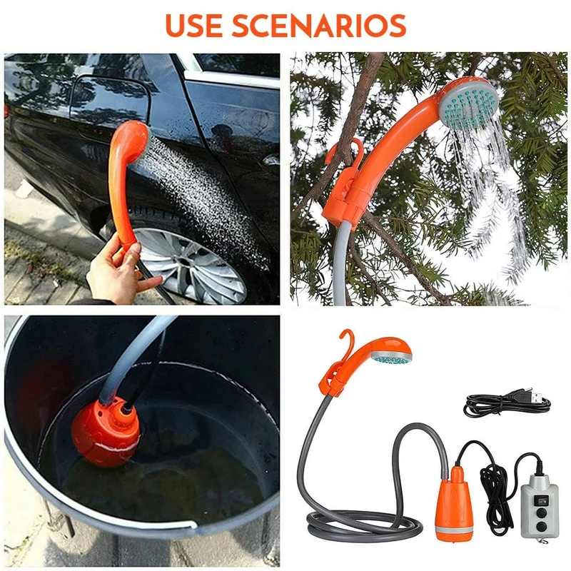 Campingdusche Outdoor Wandern Reisen Tragbare Dusche und 20L Eimer Set Autowaschanlage Pflanzenbewässerung Haustierreinigung Elektrische Pumpe