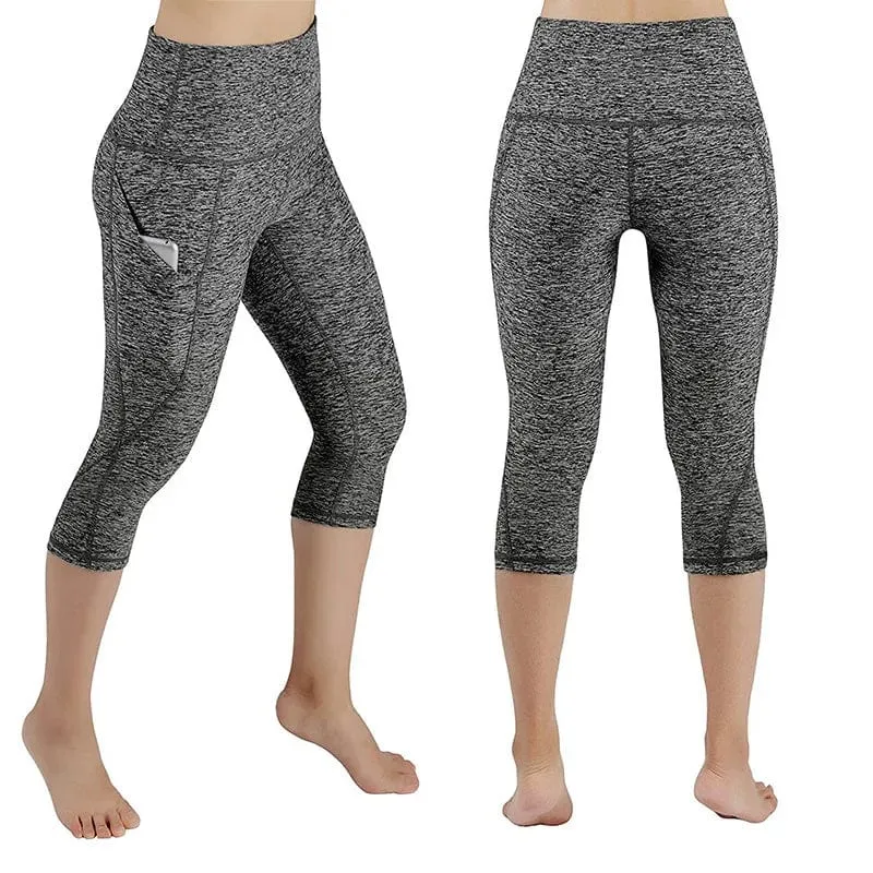 Damen-Sporthose, 3/4-Gym, Sport, Damenstrumpfhose, lässige, verkürzte Damen-Leggings für Fitness, Damen-Yogahose mit Seitentaschen
