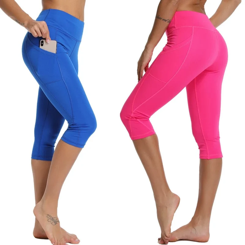 Damen-Sporthose, 3/4-Gym, Sport, Damenstrumpfhose, lässige, verkürzte Damen-Leggings für Fitness, Damen-Yogahose mit Seitentaschen